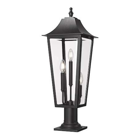 Z-Lite Gannon 3 Light Outdoor Pier Mounted Fixture, 10in. W x 28.75in. H, Black 5008PHBR-533PM-BK